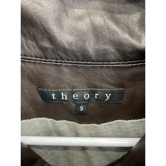 Theory Women's Brown Leather Drawstring Jacket Coat Size Small Full Zip - Picture 2 of 13